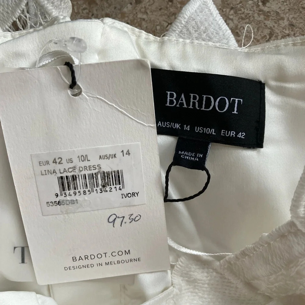 NWT Bardot White Nina Lace Midi Dress 10 - Picture 6 of 6